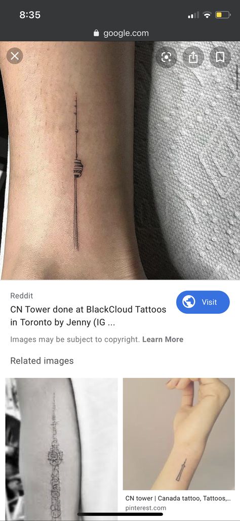 CN Tower done at BlackCloud Tattoos in Toronto by Jenny (IG: Jayinky) Toronto Tattoo Ideas Canada, Cn Tower Tattoo, Toronto Tattoo Ideas, Tower Tattoo, Toronto Tattoo, Canada Tattoo, Tattoo Toronto, Canadian Tattoo, Bird Tattoo Men