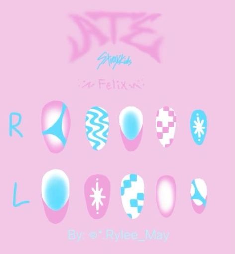 Cute Kpop Nails, K Pop Nails Skz, Straykids Inspired Nails, Stray Kids Manicure, Nail Designs Kpop, Skz Inspired Nails, Felix Nails, Uñas Stray Kids, Skz Nails Idea