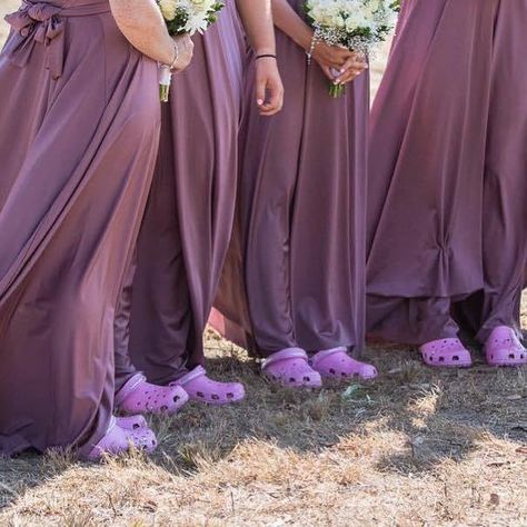 BRIDESMAID CROCS - YAY OR NAY?! 👍👎 #pinkboutique #pinkboutiqueuk Wedding Crocs, Wedding Meme, Shoes For The Bride, Crocs Ideas, Vintage Wedding Favors, Bachelorette Sash, Bride And Bridesmaids, Wedding Favors Fall, Wedding Shower Favors