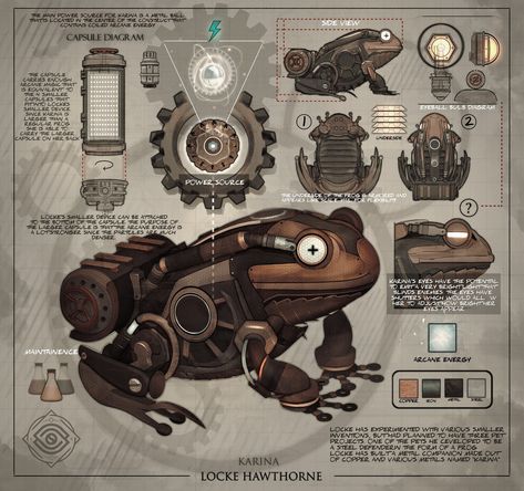 Robot Frog, Farming Family, Young Romance, Steampunk Characters, Steampunk Animals, Steampunk Items, Dnd 5e Homebrew, Dnd Monsters, Arte Robot