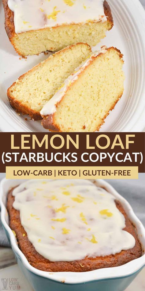 Bright and zesty, this keto lemon loaf is a perfect Starbucks copycat. It's a light and delicious keto lemon pound cake you can enjoy for breakfast, brunch, or a sweet dessert. Keto Lemon Loaf, Copycat Starbucks Lemon Loaf, Keto Favorites, Starbucks Lemon Loaf, Lemon Loaf Recipe, Starbucks Lemon, Keto Cakes, Gf Cookies, Lemon Pound Cake Recipe