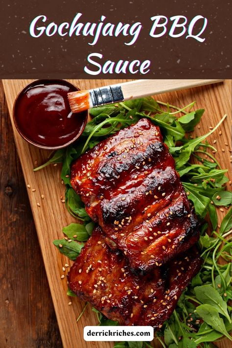 Gochujang Ribs Pork, Chicken Ribs Recipe, Asian Bbq Sauce Recipe, Pork Belly Dipping Sauce Recipes, Gochujang Bbq Sauce, Bbq Glaze Sauce, Recipes With Japanese Bbq Sauce, Gochujang Ribs, Short Ribs Recipe Oven