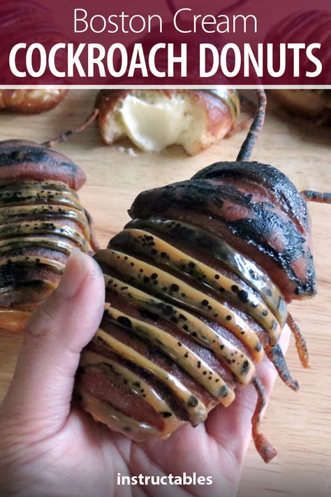 Donut Cockroach, Scary Halloween Dessert Ideas, Creepy Halloween Dessert Ideas, Find The Toenail Cake, Halloween Desserts Creepy, Creepy Desserts For Halloween, Gory Halloween Desserts, Scary Halloween Snacks, Halloween Creepy Food