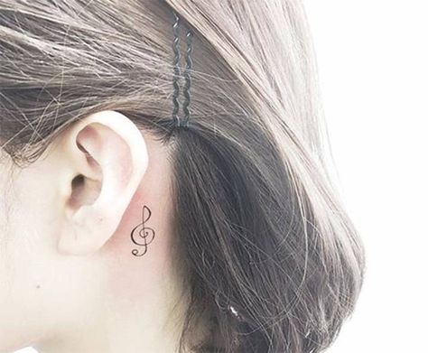 G clef tattoo behind the left ear. Behind The Ear Music Tattoo, Treble Clef Tattoo Behind Ear, G Clef Tattoo, Left Tattoo, Clef Tattoo, Small Music Tattoos, Hexagon Tattoo, Mom Daughter Tattoos, Small Tattoo Placement