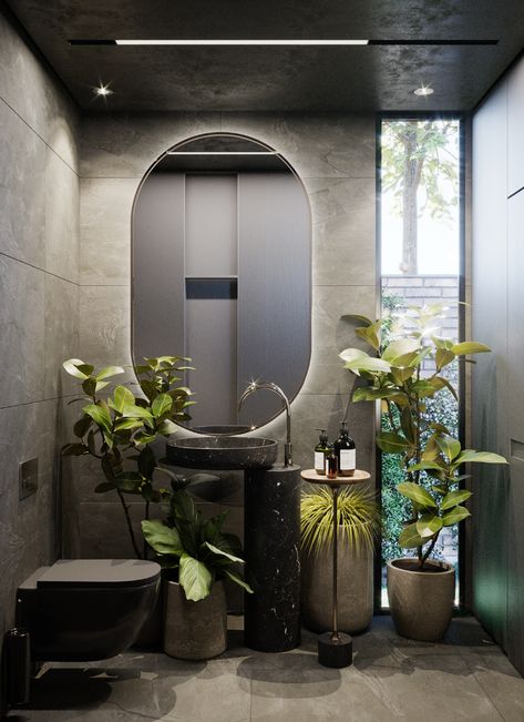 Toilet Design With Plants, Resort Toilet Design, Tropical Toilet Design, Ethereal Office, Tropical Toilet, Modern Tropical Bathroom, Muji Bathroom, Tropical Toilets, Coffee House Interiors