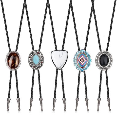 PRICES MAY VARY. TOP MATERIAL---The western cowboy bolo tie rope is a hand braided leather type material,at the end each rope there is one metal tip which keep them from fraying and also enhances the drape of the tie.The metal parts of the bolo tie are composed of high-quality alloys and some exquisite stones,with high-quality polishing and electroplating processes making it more beautiful and fashionable. BOLO TIE SET---One order include 5pcs diffirent style bolo tie necktie.You can match as yo Element Halloween Costume, Cowboy Accessories, Bola Tie, Bolo Ties, Tie For Men, Halloween Costume Accessories, Handmade Beaded Jewelry, Bolo Tie, Gifts For Your Boyfriend