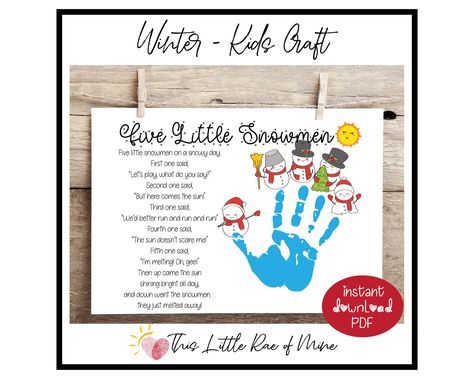 Five Little Snowmen, Handprint Poem, Winter Poems, December Winter, Handprint Christmas, Document Frame, Computer Paper, School Activity, Arts And Craft