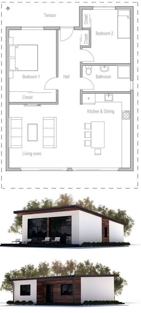 Affordable two bedroom house plan.: Guest House Plans, 1 Bedroom House, Low Cost Housing, Affordable House Plans, Two Bedroom House, 2 Bedroom House Plans, A Small House, Cheap Houses, Simple House Plans