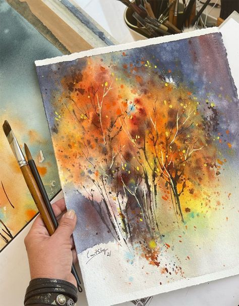 Autumn is a moment when every leaf is a flower. Check these awesome watercolor painting ideas to brush the most beautiful season on your canvas! Cardinal Birds Art, Watercolor Painting Ideas, Autumn Watercolor, Watercolor Lessons, Watercolor Projects, Fall Watercolor, Watercolor Flower Art, Bird Art Print, Watercolor Art Lessons