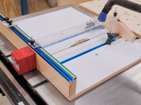 How To Build A Table Saw Cross Cut Sled with Stop Block & Dust Collection Tablesaw Sled Diy, Table Saw Outfeed Table, Table Saw Crosscut Sled, Woodwork Tips, Sewing Machine Table Diy, Crosscut Sled, Outfeed Table, Slide Doors, Cross Cut Sled