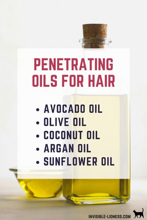 A list of 5 penetrating oils for hair care: avocado oil, olive oil, coconut oil, argan oil, and sunflower oil. #hairoil #haircare #healthyhair Sealing Oils For Natural Hair, Jojoba Oil Hair Mask, Almond Oil For Hair, 1905 Salad, Stretched Hair, Jojoba Oil Hair, Balance Diet, Coconut Oil Hair Growth, Oils For Hair