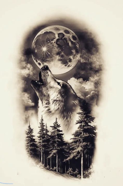 Wolf And Moon Tattoo Men, Light And Dark Wolf Tattoo, Wolf Moon Tattoo Women, Wolf Howling Tattoo Design, Wolf Howling At The Moon Tattoo, Wolf Calf Tattoo Men, Eagle And Wolf Tattoo, Animal Lover Tattoo Ideas, Pack Of Wolves Tattoo