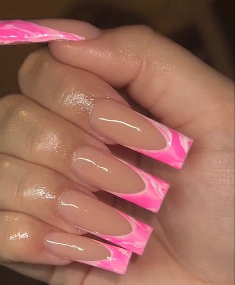 Marble French Tip, Marble Acrylic Nails, Pink French Nails, Ombre Acrylic Nails, Nail Design Inspiration, Work Nails, French Tip Acrylic Nails, Exotic Nails, Long Acrylic