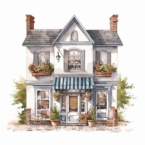 Cute Bakery Exterior Bloxburg, Stardew Furniture, Bakery Exterior, Watercolor Building, Sims 4 Cottage, Town Design, Cute Cottages, House Decorating Ideas Apartments, Sims 4 House Plans