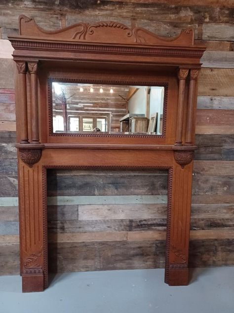 Antique Mantle With Electric Fireplace, Electric Fireplace In Antique Mantel, Antique Mantle Fireplace, Antique Wooden Mantle Fireplace Mantels, Victorian Fireplace Ideas, Antique Mantle Shelf, Wooden Mantle Fireplace Antique, Antique Mantle, Antique Fireplace Surround