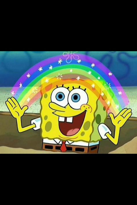 IMAGINATION!!!!!!!!!!!!!!!!!!! Humor Spongebob, Spongebob Face, Rainbow Meme, Meme Spongebob, Spongebob Pics, Spongebob Cartoon, Stephen Hillenburg, The Spongebob, Spongebob Square