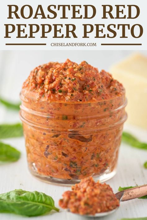 Roasted Red Pepper Pesto Pasta, Red Pepper Pesto Recipe, Roasted Red Pepper Pesto, Roasted Red Peppers Recipes, Red Pepper Pesto, Pepper Pesto, Red Pepper Recipes, Red Pesto, Roasted Red Pepper