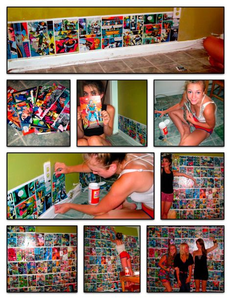 Comic Bedroom, Comic Themed Room, Comic Book Wall, Cheerful Wallpaper, Comic Book Room, Avengers Room, Boho House Decor, Teen Boy Bedroom, Book Wall