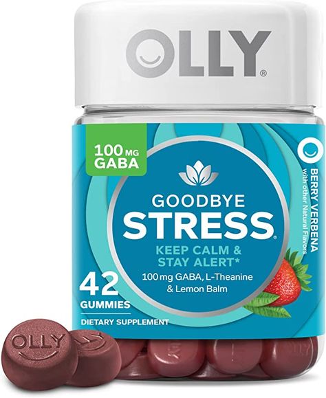 OLLY Goodbye Stress Gummy, GABA, L-Theanine, Lemon Balm, Stress Relief Supplement, Berry - 42 Count #olly #stress #stressrelief #wellness #gummies #lemonbalm #gaba #healthy #health #brainhealth #tasty Chewable Vitamins, L Theanine, Gummy Vitamins, Bad Vibes, Lemon Balm, Stay Calm, Diet Supplements, Goji Berries, Vitamins & Supplements