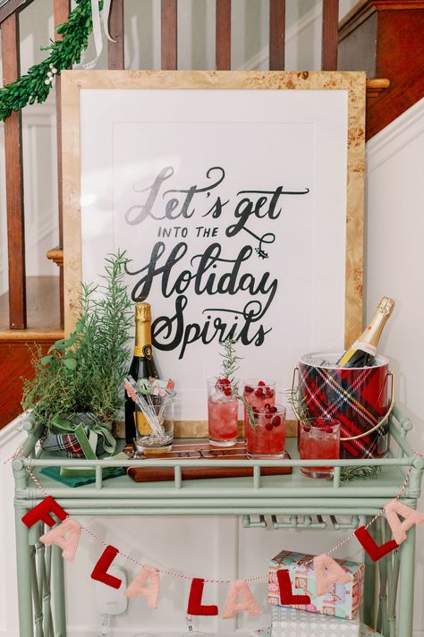 The Holiday Bar Cart. - DomestikatedLife Christmas Bar Cart, Holiday Bar Cart, Winter Cocktails Recipes, Entertaining Tips, Corporate Holiday Party, Holiday Bar, Cart Ideas, Cocktail Ideas, Girlfriend Christmas