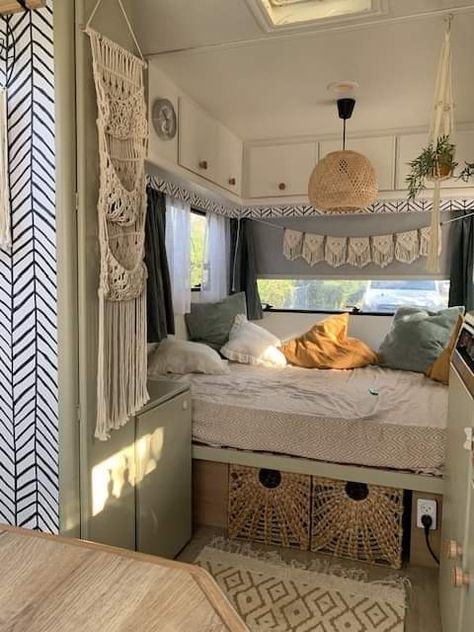 Small Caravan Makeover, Campervan Decor, Folding Caravan, Trailer Upgrades, Caravan Interiors, Caravan Living, Caravan Home, Caravan Decor, Tiny House Bedroom