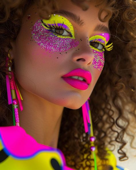 Creative by Sabina 🇳🇱 | C A R N I V A L G L A M Hi Glitter Queens. It s time to shine! -> These images are designed with help of AI #creative_by_sabina #aiart… | Instagram Character Underwater, Glow Party Outfit, Queen Character, Neon Makeup, Look Festival, Rave Makeup, Eye Makeup Pictures, Unique Makeup, Vibrant Eyes