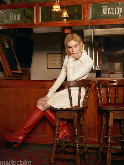 Elle Fanning on Her Vintage Style and Falling Down the "Rabbit Hole" of Internet Comments Kate Spade Scarf, Coyote Ugly, Louis Vuitton Top, All The Bright Places, Gucci Jacket, Red Boots, Elle Fanning, 1950s Fashion, Strike A Pose