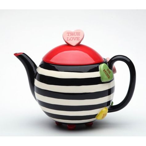 Cosmos Gifts Happy Hearts Stripe Ceramic Teapot Tea For One, Teapots And Cups, Porcelain Teapot, Porcelain Art, Chocolate Pots, Ceramic Teapots, Tea Cakes, China Tea, Tea Pot Set