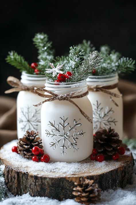 Looking for an easy and budget-friendly way to add a touch of fun to your holiday décor? This DIY elegant Christmas centerpiece combines playful and festive holiday jars with natural elements like pinecones and greenery for a cute and charming look. Perfect for a cheap and beautiful holiday display Mason Jar Christmas Centerpieces Diy, Outdoor Christmas Table Decor, Christmas Snowman Diy, Pinecone Centerpiece Christmas, Easy Cheap Diy Christmas Decor, Christmas Table Decor Ideas Simple, Xmas Vase, Items To Sell Online, Christmas Table Decorations Ideas