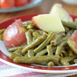 Country Style Green Beans with Red Potatoes - Allrecipes.com Country Style Green Beans, Red Potato Recipe, Shoepeg Corn Casserole, Canned Green Bean Recipes, Canned Green Beans, Red Potato Recipes, Red Potato, Can Green Beans, Green Beans And Potatoes