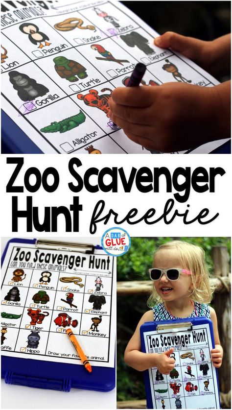 Zoo Scavenger Hunt FREEBIE is the perfect addition to your class' field trip or a trip to the zoo with your kids. This is a perfect way to add some sort of structure to the field trip and encourage some great discussions about the animals that they are seeing. via @dabofgluewilldo #zoo #scavengerhunt #printable #freebie Zoo Games For Kids, Zoo Scavenger Hunt, Zoo Preschool, First Grade Freebies, Camp Projects, Zoo Activities, Kindergarten Freebies, Stay Busy, Scavenger Hunt For Kids