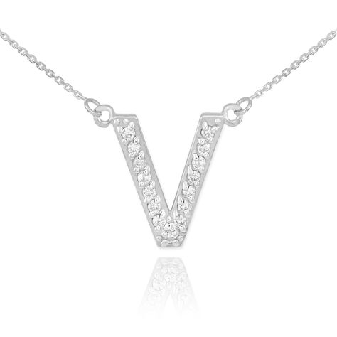 Fine 14k White Gold Diamond-Studded Initial Letter Pendant Necklace, 20 Platinum Bracelet, Diamond Initial Necklace, Gold Diamond Studs, Being Prepared, Letter Pendant Necklace, Gold Letter, Initial Pendant Necklace, Letter V, Letter Pendants