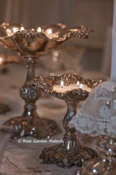 Silver Candle Stand, Silver Wedding Decorations, Unusual Lighting, Townhouse Interior, Candle Obsession, Silver Candle Holders, Decorating Crafts, Candle Stick Decor, Silver Candle