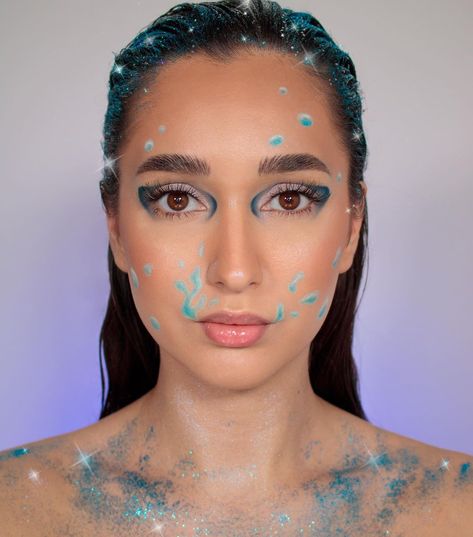 Water Makeup Element, Blue Makeup Looks, 4 Elements, Male Makeup, Water Signs, Water Water, Body Glitter, Water Element, Blue Makeup