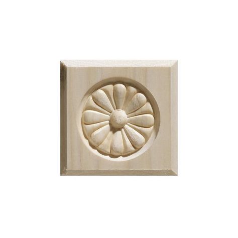 Corner block. The use of this rosette also eliminates the need to miter the corner of your door and window casings which simplifies installation. This rosette is 1-1/16-in x 3-1/2-in x 3-1/2-in. Bevel edge. Rosettes are also a perfect accent piece for walls, ceilings, cabinets, furniture, fireplace mantels and more. Can be painted or stained. EverTrue 3.5-in x 3.5-in Square Unfinished White Hardwood Wood Rosette in Brown | EV871CWHW Wood Rosettes, Door Moulding, Floor Moulding, Plinth Blocks, Dentil Moulding, Ceiling Materials, Corner Moulding, Brown Doors, Window Molding