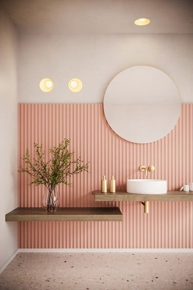 Shellby: General Lighting and Ambient Lighting | Modular LI Architectural Lighting Fixtures, Modular Lighting, Pastel Walls, Salon Interior Design, Pink Bathroom, Light Architecture, Wall Color, Bathroom Inspiration, Bathroom Interior Design