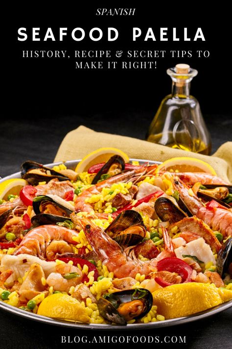 Paella is a favorite dish for many people because it’s so accommodating. It’s a terrific one-pot meal that can handle many ingredients. Somehow, they taste better when they come together in this paella dish. That being said, there are ingredients that are constant no matter what kind of paella you’re making. #spanishfood #spain #paella #rice #amigofoods Fish Paella, Best Paella Recipe, Spanish Seafood Paella, Spanish Paella Recipe, Easy Paella, Paella Recipe Seafood, Saffron Recipes, Spanish Paella, Paella Valenciana