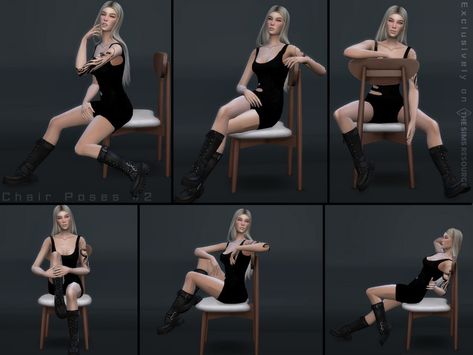 YaniSim's Chair Poses #2 Sims 4 Female Sitting Poses, Sims 4 Sitting Poses, Fierce Eyeliner, Chair Poses, Artist Chair, Ts4 Poses, 4 Poses, Chair Pose, Group Poses