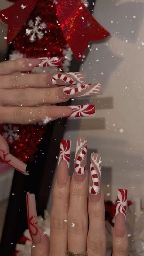 TOP 48 winter nail art for holiday nail ideas 2024 | New Years Eve Nails Y2k Christmas Nails Acrylic, Candy Cain Nails, Christmas Y2k Nails, Candy Cane Nails Acrylic, Y2k Christmas Nails, Christmas Baddie Nails, Extra Christmas Nails, Hello Kitty Christmas Nails, Holiday Nails Winter Christmas