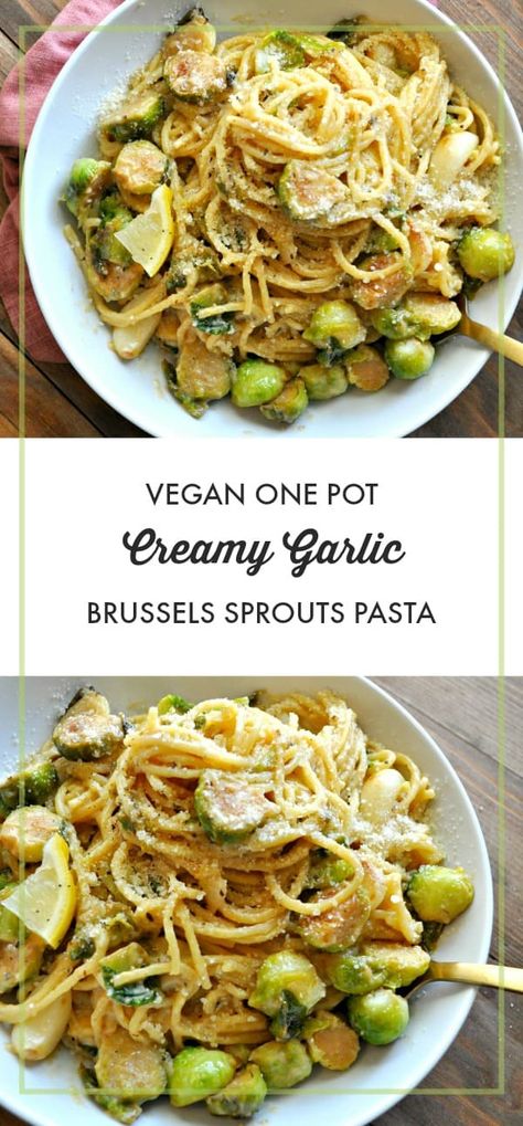 Brussels Sprouts Pasta, Rabbit And Wolves, Creamy Garlic Pasta, Vegan Stew, Pasta Pot, Garlic Pasta, Makanan Diet, Vegan Pasta, Creamy Garlic