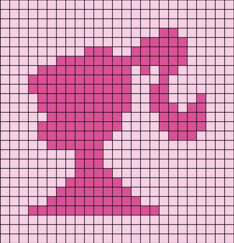 A pixel art template of a silhouette of the side of Barbie's face (with a pony tail and including the neck). This is all in pink - even the background is light pink. Barbie Pixel Crochet, Tv Girl Crochet Grid, Barbie Crochet Grid, Pixel Blanket Crochet, Barbie Grid Pattern, Barbie Pixel Grid, Barbie Alpha Pattern, Barbie Tapestry, Barbie Template