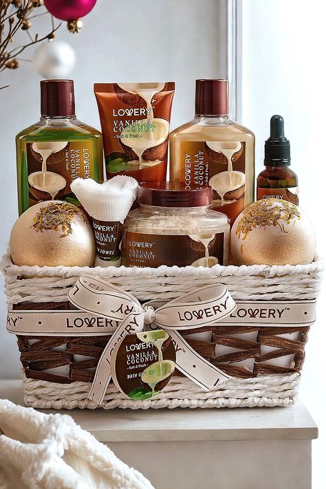 Bath and Body Gift Basket For Women and Men ¨C 9 Piece Set of Vanilla Coconut Home Spa Set, Includes Fragrant Lotions, Extra Large Bath Bombs, Coconut Oil, Luxurious Bath Towel & More Home Spa Set, Gift Basket For Women, Gift Baskets For Women, Large Bath, Spa Set, Bath Towels Luxury, Vanilla Coconut, Home Spa, Gift Basket