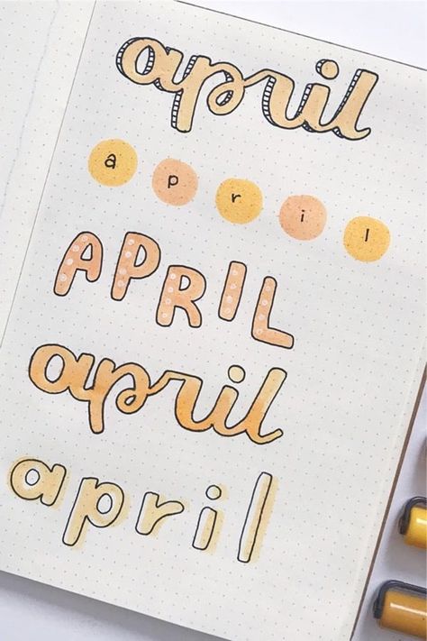 Check out these super cute April header and title ideas for inspiration to try in your bullet journal! #bujo #bulletjournal #bujoheader #bujotitle Bullet Journal Header Ideas, Bullet Journal April, Papan Tulis Kapur, Journal April, Bullet Journal Titles, Header Ideas, April Bullet Journal, Bullet Journal Headers, Penanda Buku