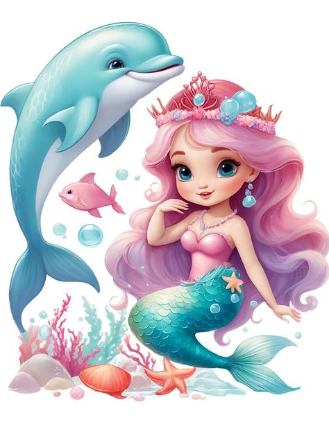 Dolphin Watercolor, Mermaid And Dolphin, Mermaid Dolphin, Dolphin Clipart, Mermaid Png, Mermaid Background, Ariel Cake, Dolphin Images, Cartoon Mermaid