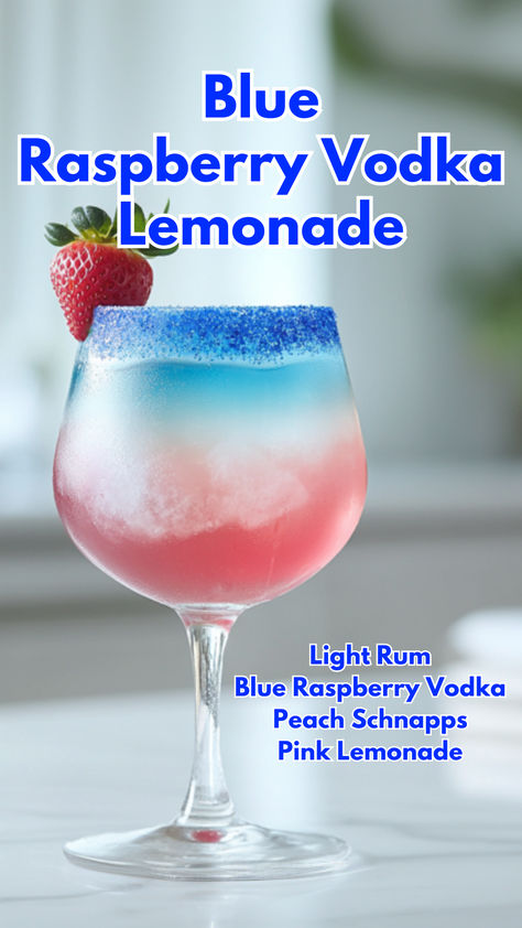 Blue Raspberry Vodka Lemonade Easy Mixed Drinks With Vodka, Cocktail Recipes With Vodka, Peach Vodka Drinks, Blue Mocktail, Blue Alcoholic Drinks, Alcoholic Drinks Vodka, Lemonade Cocktails, Yum Drinks, Vodka Mixed Drinks