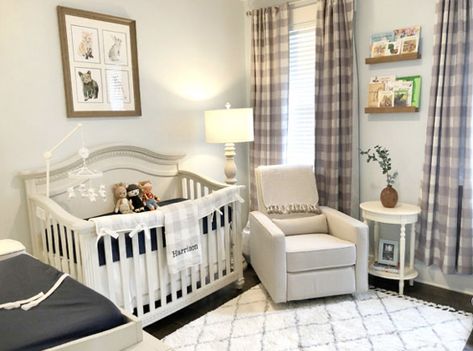 Nursery Ideas Navy Blue, Nursery Ideas Navy, Blue Girls Nursery, Buffalo Check Nursery, Navy Crib Bedding, Celebrity Nurseries, Grey Nursery Boy, Grey Crib