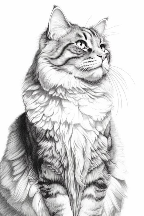 Mancoon Cat Drawing, Cat Sketch Pencil Easy, Sketch Cat Drawing, How Draw Cat, Cat Sketch Tattoo, Two Cats Drawing, Colouring Sketches, Cat Drawing Realistic, Sketches Of Cats