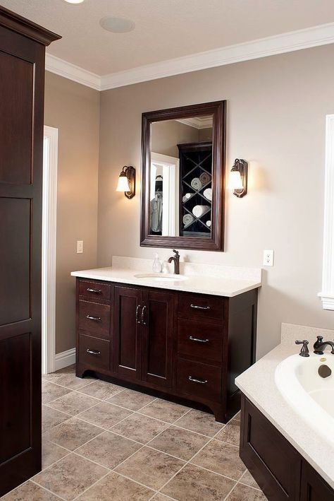 27 Inspirational Bathroom Color Ideas Dark Cabinets Bathroom, Crazy Bathroom, Bathroom Cabinet Colors, Bathroom Wall Colors, Dark Brown Cabinets, Painting Bathroom Cabinets, Bathroom Color Schemes, Brown Cabinets, Decor Baie