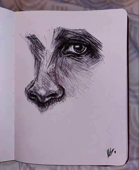 Face Drawing Nose, Face Drawing Pen, Ink Pen Drawings People, Eye Drawing Pen Ink, Gcse Art Eye Page, Eye Drawing Ballpoint Pen, Ballpoint Pen Portrait Sketch, Black Pen Sketches, Drawing Nose