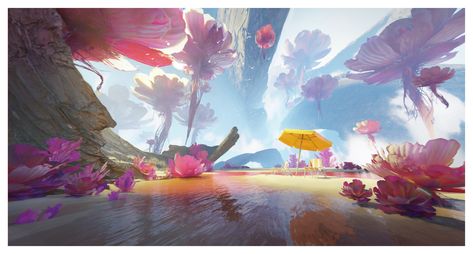 ArtStation - Flower Valley Flower Valley, Sea Flowers, Yin Yang Art, I Had A Dream, Samurai Artwork, Disney Fun Facts, Landscape Concept, Background Drawing, Abstract Shape